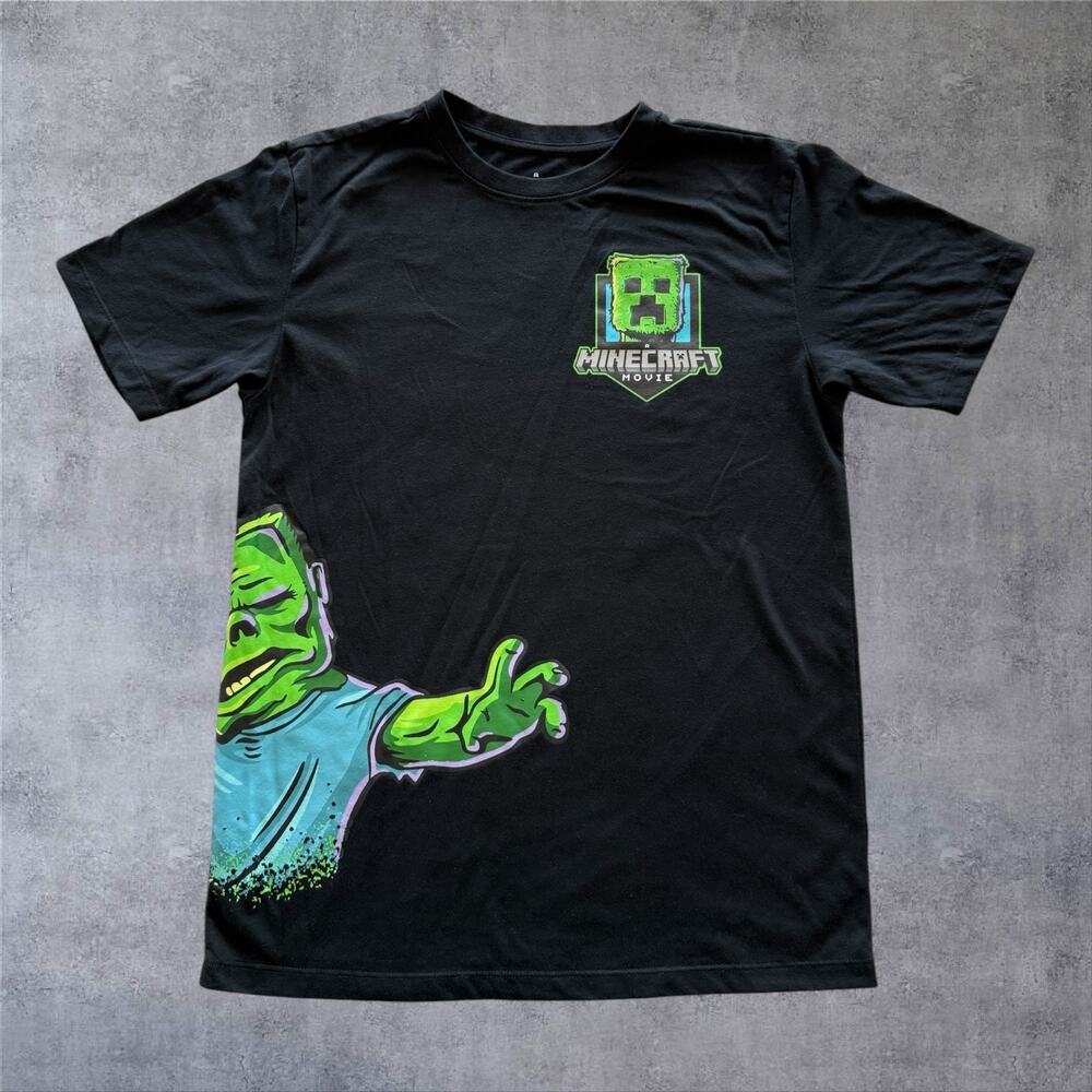 Minecraft Movie Shirt Youth LRG 14-16 Black Graphic Tee Zombie Creeper